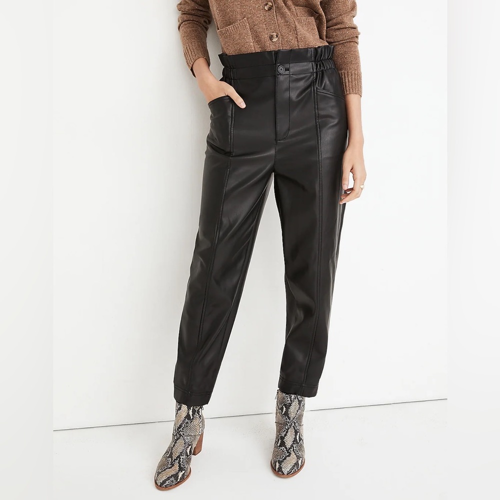Vegan Leather Pull-On Paperbag Pants